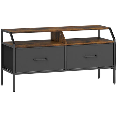 HOMCOM TV Stand Cabinet, TV Unit for 55-inch TVs with 2 Foldable Fabric Drawers, 5 Divided Side Pockets, Open Shelves, Console Table for Living Room, Bedroom, Entertainment Room, Rustic Brown 