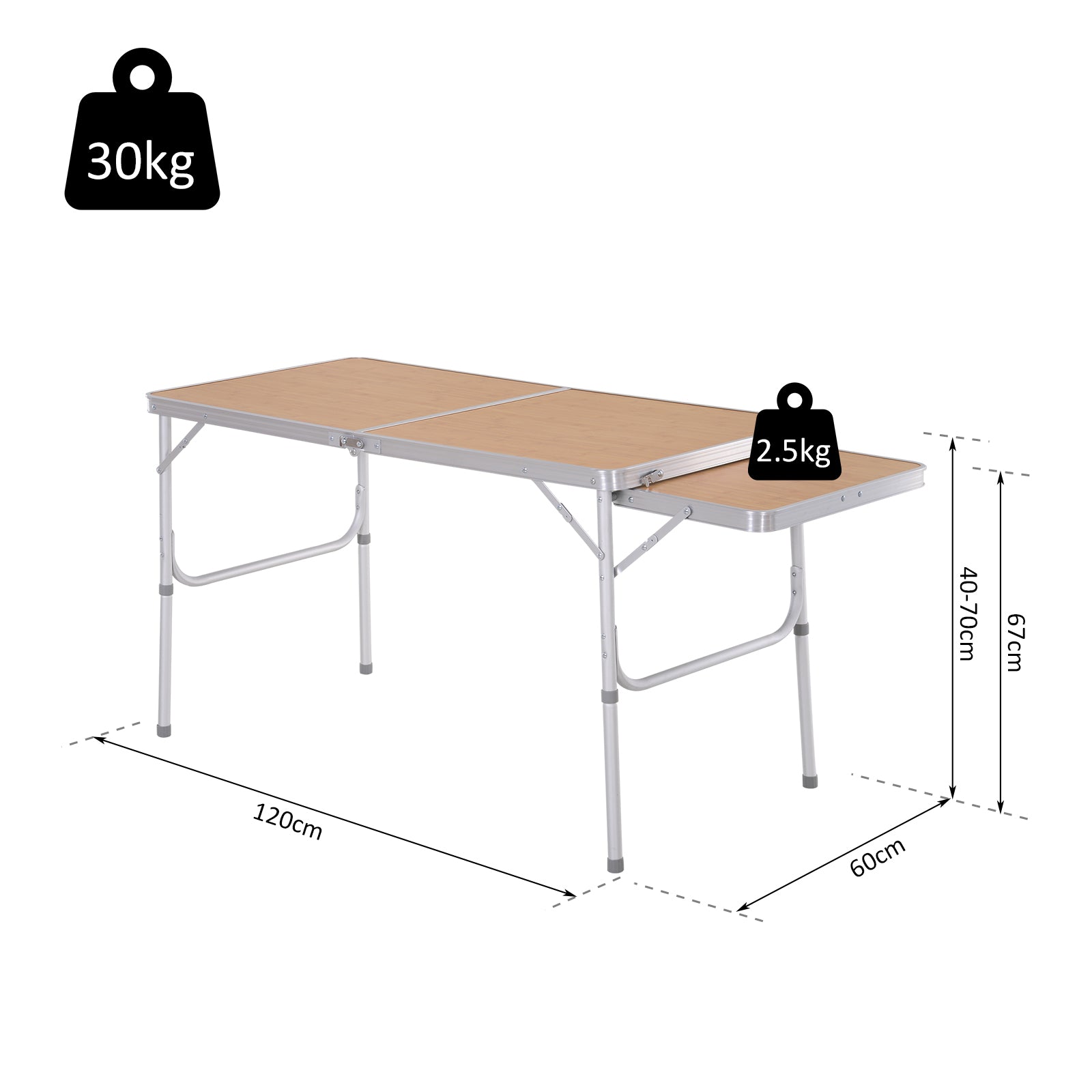 Outsunny Aluminium MDF-Top 4ft Folding Portable Outdoor Table Silver 