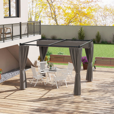 Outsunny 3 x 3m Moving Canopy Metal Pergola, with Curtains - Grey 