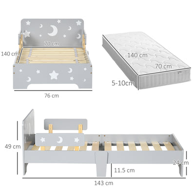 ZONEKIZ Kids Toddler Bed, with Star and Moon Patterns, Side Rails, for Ages 3-6 Years - Grey 