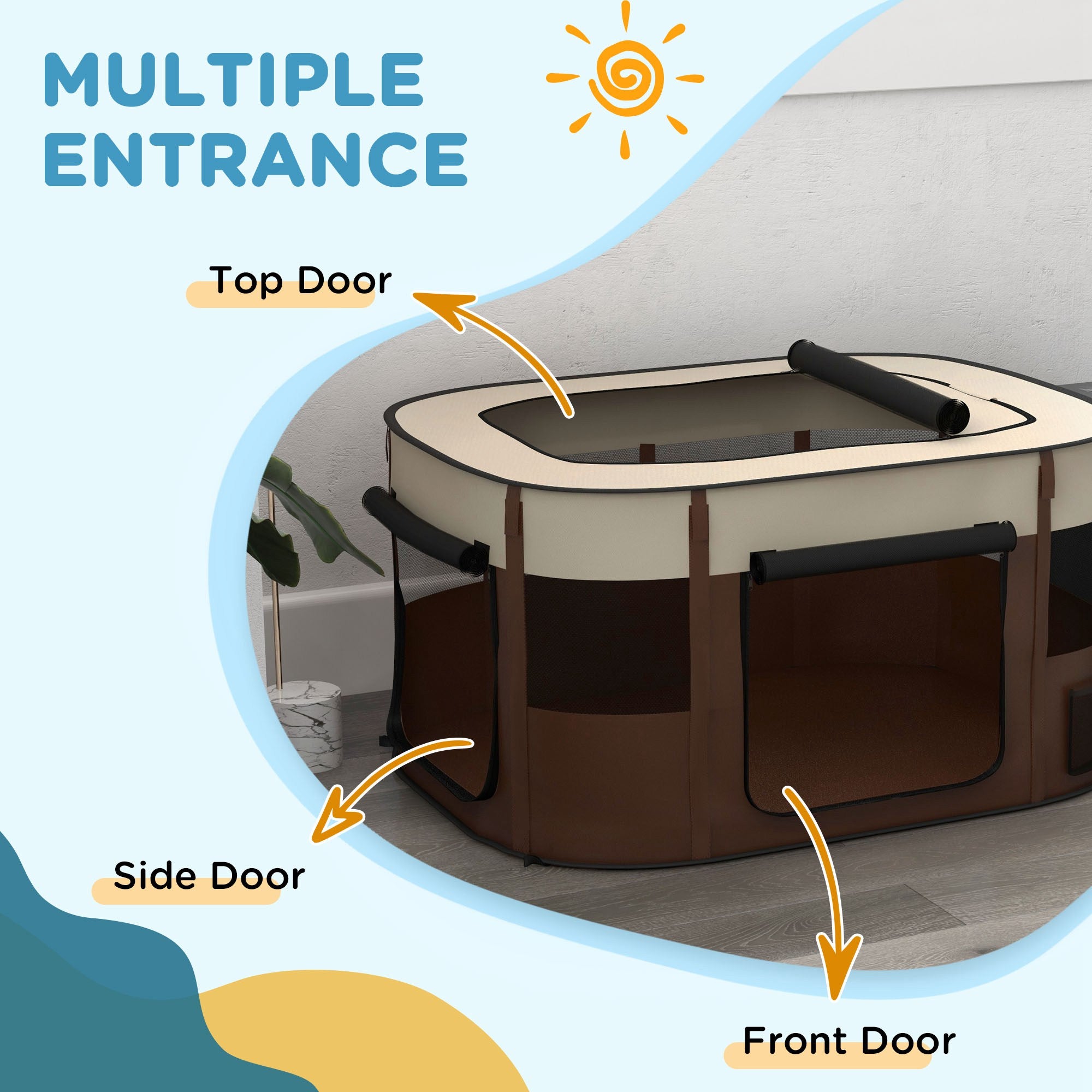 PawHut Foldable Dog Pen with Storage Bag for Indoor/Outdoor Use, Portable Pet playpen, with Ground Stakes - Brown 