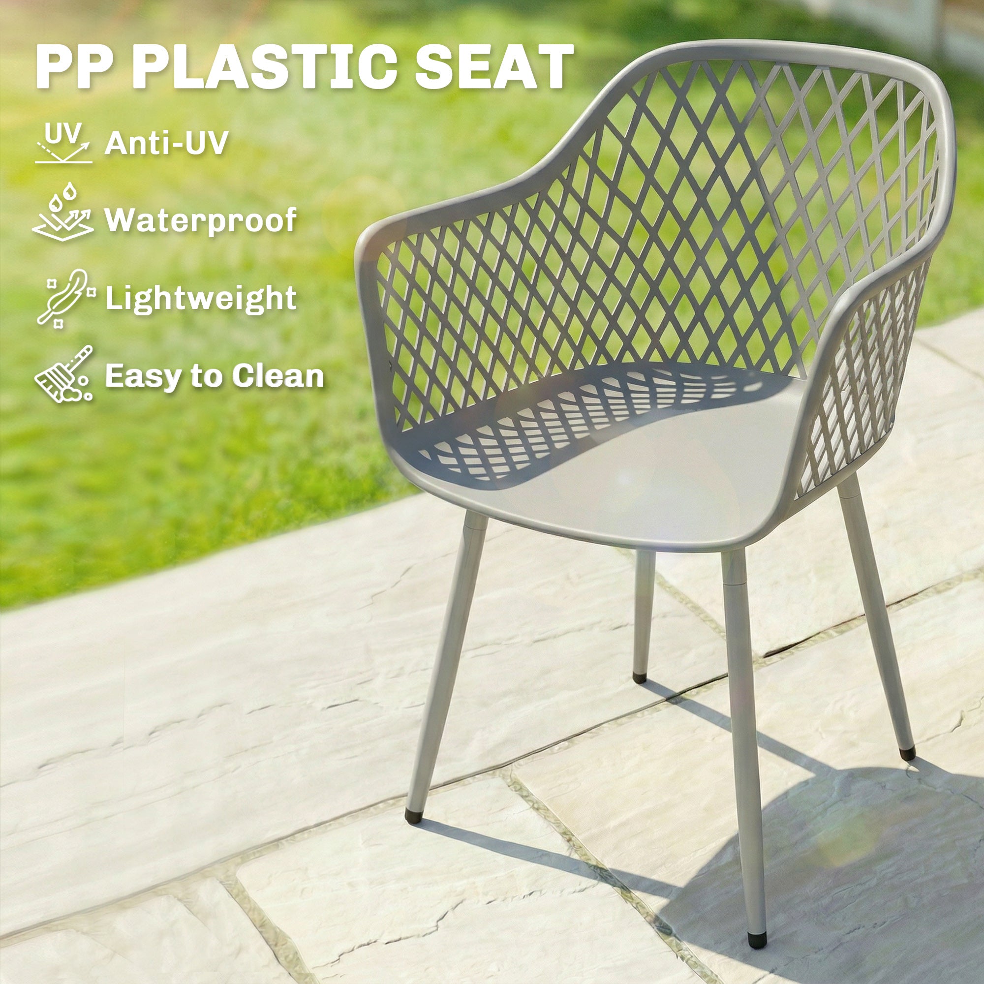 Outsunny Garden Chairs Set of 4, Garden Dining Chairs with Cut Out Diamond Back and Armrests for Patio, Balcony, Terrace, Grey 