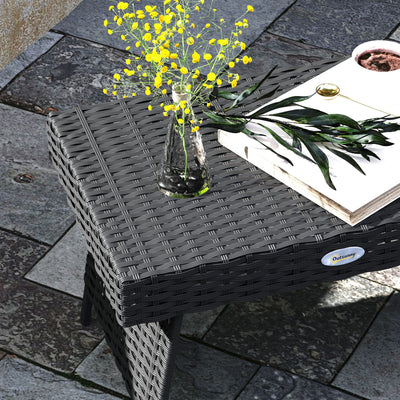 Outsunny Foldable Outdoor Side Table, Rattan Garden Coffee Table with Steel Frame, Space Saving Bistro Garden Furniture for Patio, Balcony, 60 x 41 x 41 cm, Black 