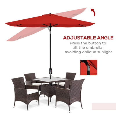 Outsunny 2 x 3(m) Garden Parasol Umbrella, Rectangular Outdoor Market Umbrella Sun Shade with Crank & Push Button Tilt, 6 Ribs, Aluminium Pole, Wine Red 