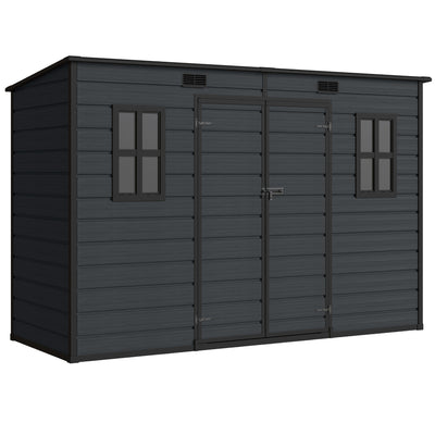 Outsunny 10 x 4 ft Resin Garden Shed, Outdoor Storage Shed with Floor, Windows, Lockable Doors and Vents, Dark Grey 