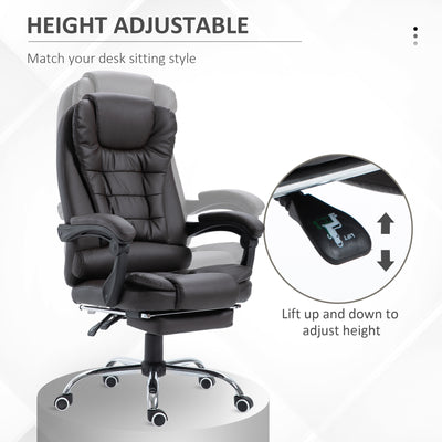 HOMCOM PU Leather Executive Office Chair, High Back Swivel Chair with Retractable Footrest, Adjustable Height, Reclining Function, Brown 