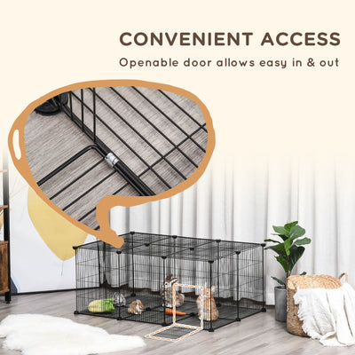 PawHut Pet Playpen DIY Small Animal Cage Metal Fence with Door, 22 Pieces, for Bunny Chinchilla Hedgehog Guinea Pig 