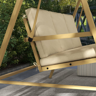 Outsunny Three-Seat Garden Swing Chair, with Adjustable Canopy - Beige 