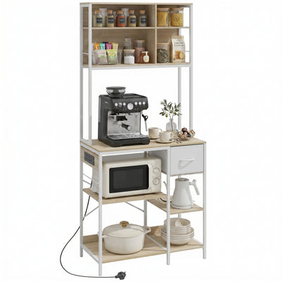 HOMCOM Kitchen Baker's Rack, Microwave Stand with Storage Shelves and 6 Hooks for Small Spaces