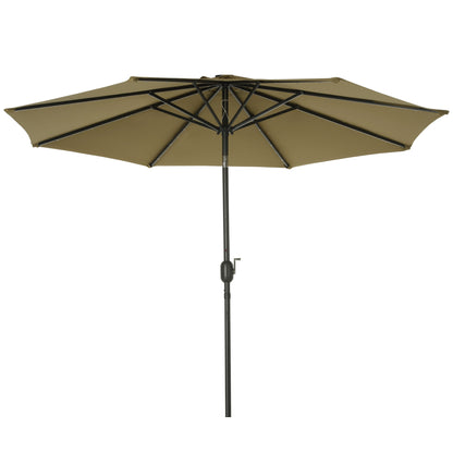 Outsunny 2.7m Patio Garden Umbrella Outdoor Parasol with Tilt Crank and 24 LEDs Lights (Brown) 
