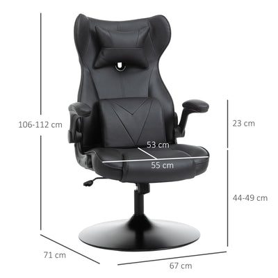 Vinsetto Video Game Chair with Lumbar Support, Racing Style Home Office Chair, Computer Chair with Swivel Base, Flip-up Armrest and Headrest, Black 