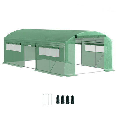 Outsunny 19 x 9.8ft Walk-In Polytunnel Greenhouse - Green 