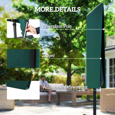 Outsunny Garden Parasol Cover, Outdoor Patio Umbrella Protector Weatherproof Garden Patio for 2-4.6m Parasol, Dark Green 