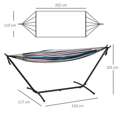 Outsunny 298 x 117cm Hammock with Stand Camping Hammock with Portable Carrying Bag, Adjustable Height, 120kg Load Capacity, White Stripe 