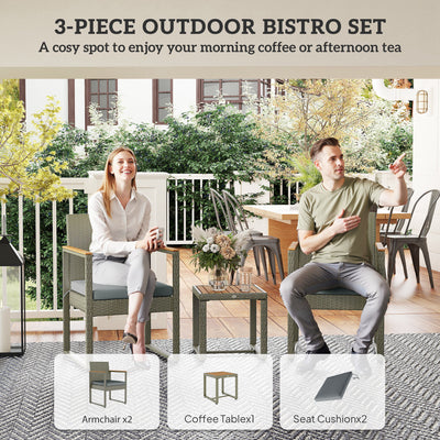 Outsunny Three-Piece Rattan Chair Set - Grey 