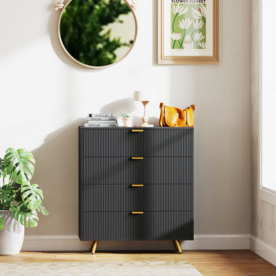 HOMCOM Elegant Four-Drawer Bedside Table - Black 