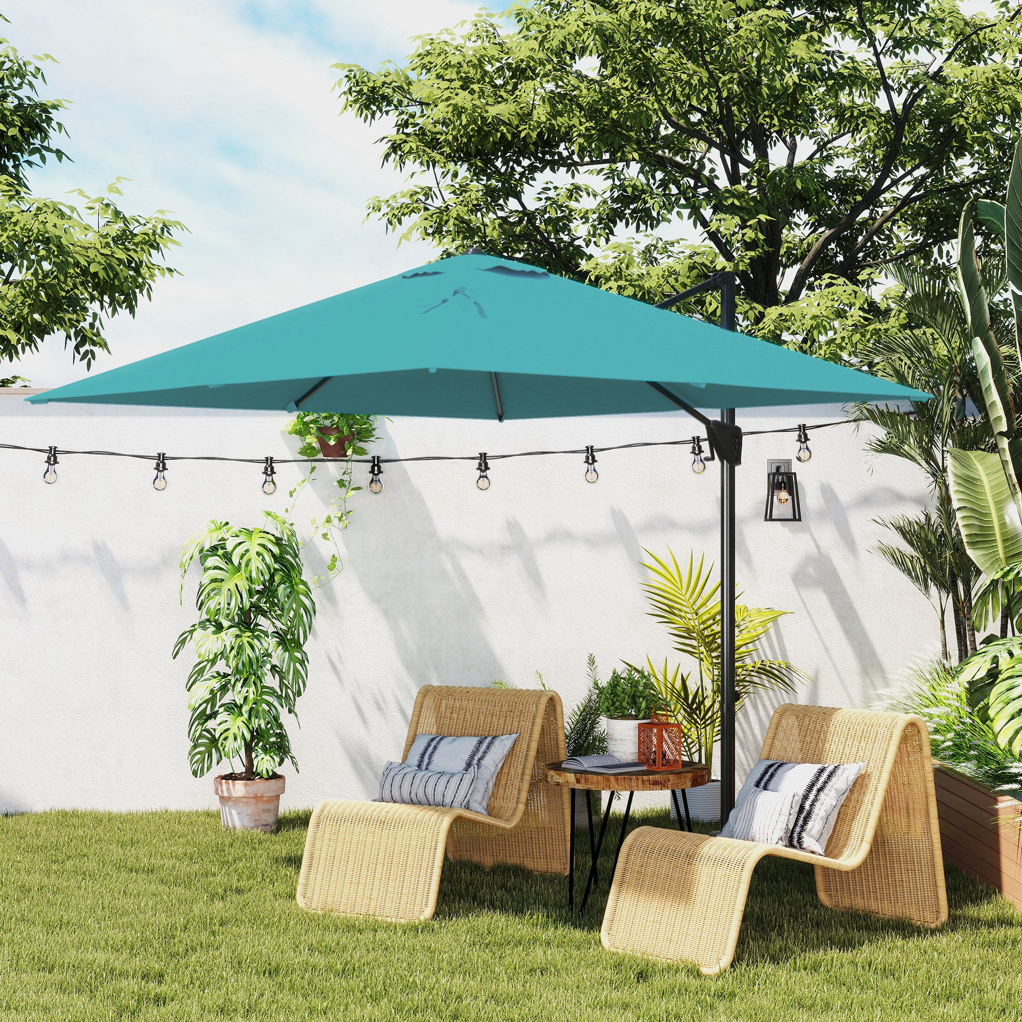 Outsunny Patio Offset Parasol Umbrella - Blue 