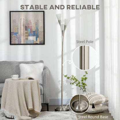 HOMCOM 3-Light Upright Floor Lamps for Living Room, Modern Standing Lamp for Bedroom with Steel Base, Bulb not Included, Silver 