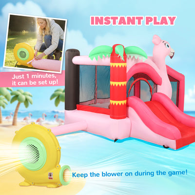 AIYAPLAY Inflatable Bounce House for Kids with Slide, Ball Pit, Basketball Hoop and Blower for Indoor Outdoor Garden, Pink 