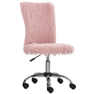 HOMCOM Plush Office Desk Chair, Modern Armless Swivel Vanity Chair with Adjustable Height for Home Office, Bedroom, Living Room, Pink 