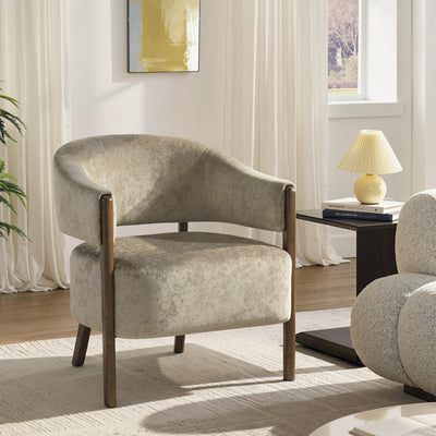 HOMCOM Accent Chair, Upholstered Tub Chair with Solid Wood Frame and Legs, Light Brown 