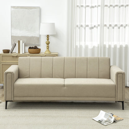 HOMCOM 3 Seater Sofa, Modern Fabric Sofa Couch, Channel Tufted Upholstered Sofa Settee for Living Room, Guest Room, Bedroom, Home Office, Khaki 