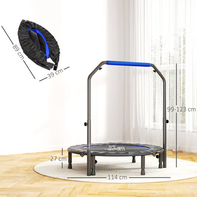 HOMCOM 45" Foldable Mini Fitness Trampoline, with Adjustable Foam Handle, Blue 