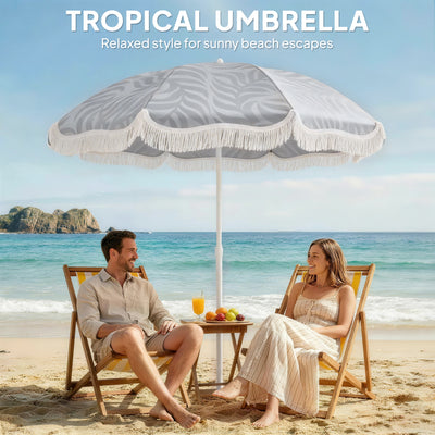 Outsunny 1.8 m Beach Umbrella Parasol with Sand Anchor, Portable Tilting Garden Parasol with Adjustable Height, Light Grey 