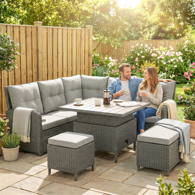Outsunny 6 Pieces Outdoor PE Rattan Garden Furniture, Patio Wicker Sectional Conversation Corner Sofa 