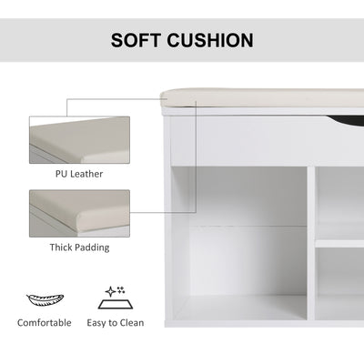 HOMCOM Wooden Shoes Cabinet Bench Hidden Storage Padded Seat Organiser Footwear Rack Hallway White 80 x 30 x 47 cm 