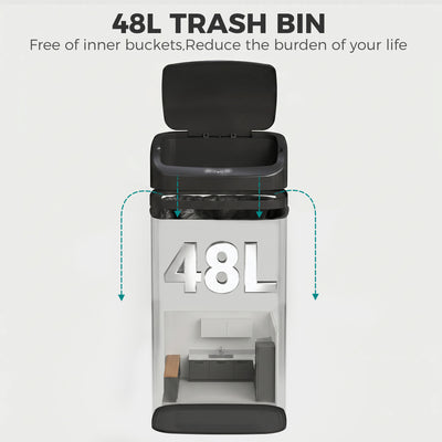 HOMCOM 48L Galvanised Steel Sensor Bin - Black