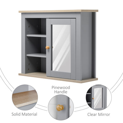 kleankin Bathroom Wall Mirror Cabinet, Cupboard with Door, Storage Cabinet with Adjustable Shelf for Corridors Living Rooms, Grey 