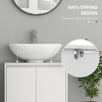 HOMCOM Under Sink Bathroom Cabinet, Freestanding Under Sink Cabinet with 2 Doors and Shelf for Basin without or with Pedestal, White 