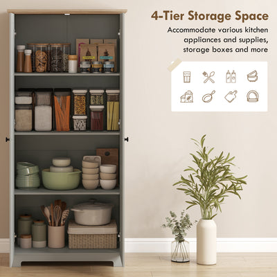 HOMCOM Kitchen Cupboard, 172cm Freestanding Storage Cabinet with Doors and Shelves, Grey 