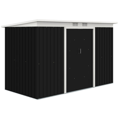 Outsunny 9ft x 4ft Metal Garden Shed, Outdoor Tool House with Foundation Kit, Ventilations and Double Doors, Dark Grey 