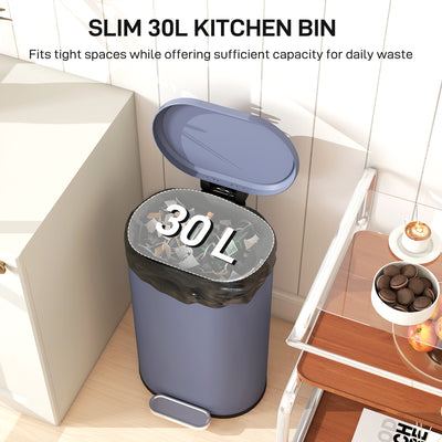 HOMCOM 30 L Modern Curved Kitchen Bin - Grey 