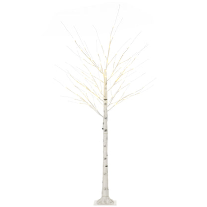 HOMCOM 6ft Artificial White Birch Tree Light with Warm White Pre-Lit LED Light for Indoor and Covered Outdoor Use 