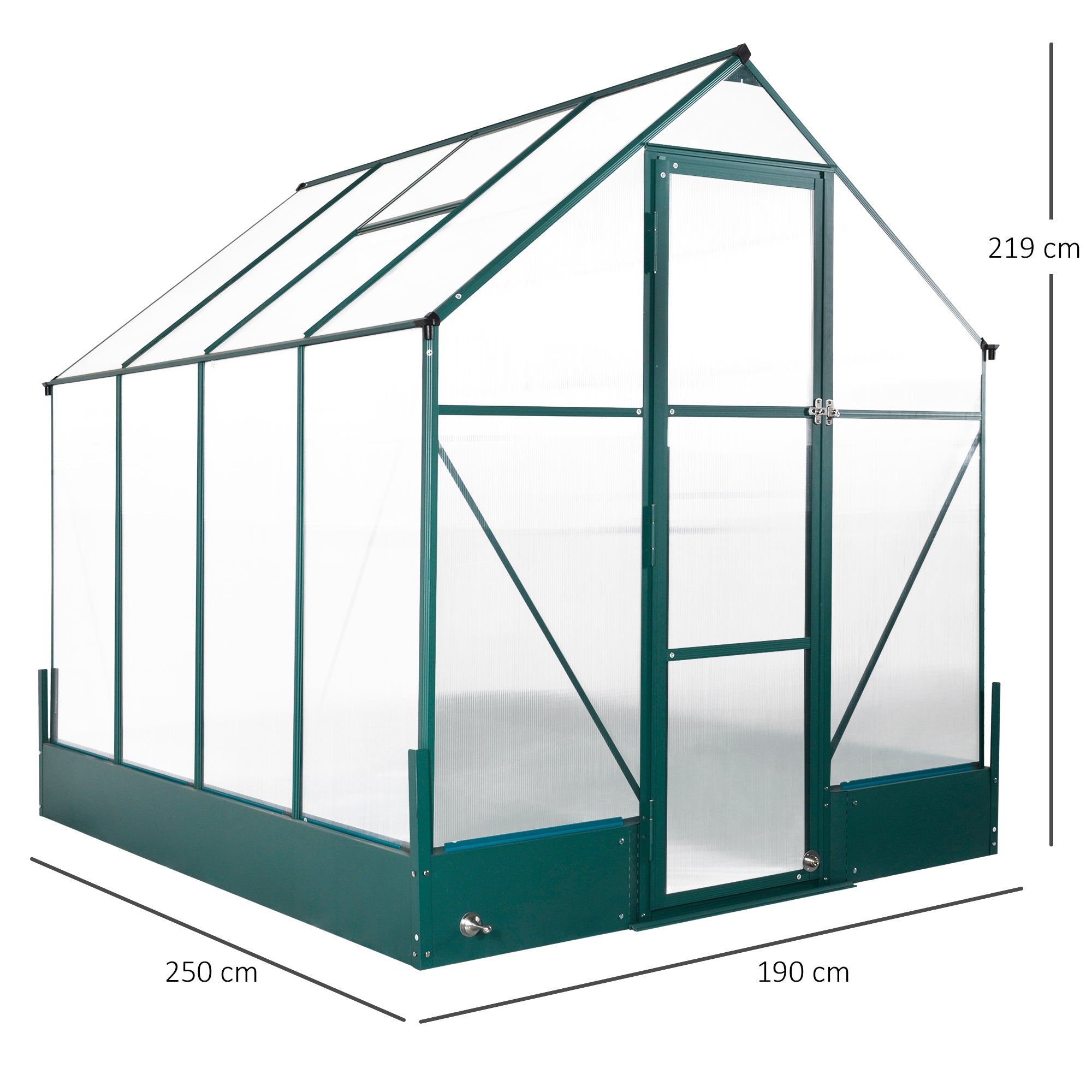 Outsunny 6x8 FT Polycarbonate Greenhouse with Base and Raised Bed, Walk-in Greenhouse with Aluminium Frame, Temperature Controlled Window, Foundation for Plants, Flowers, Vegetable 