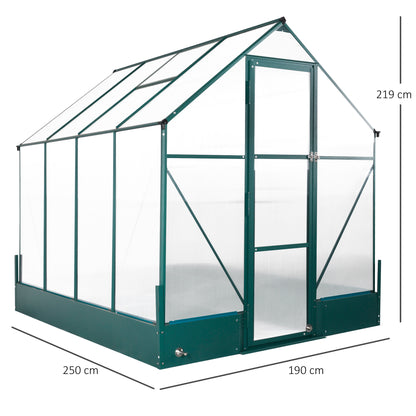 Outsunny 6x8 FT Polycarbonate Greenhouse with Base and Raised Bed, Walk-in Greenhouse with Aluminium Frame, Temperature Controlled Window, Foundation for Plants, Flowers, Vegetable 