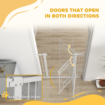 PawHut 106cm Tall Dog Gate with Cat Door, 7cm and 14cm Extensions, for Stairs, Doorways, 76-104cm Width 