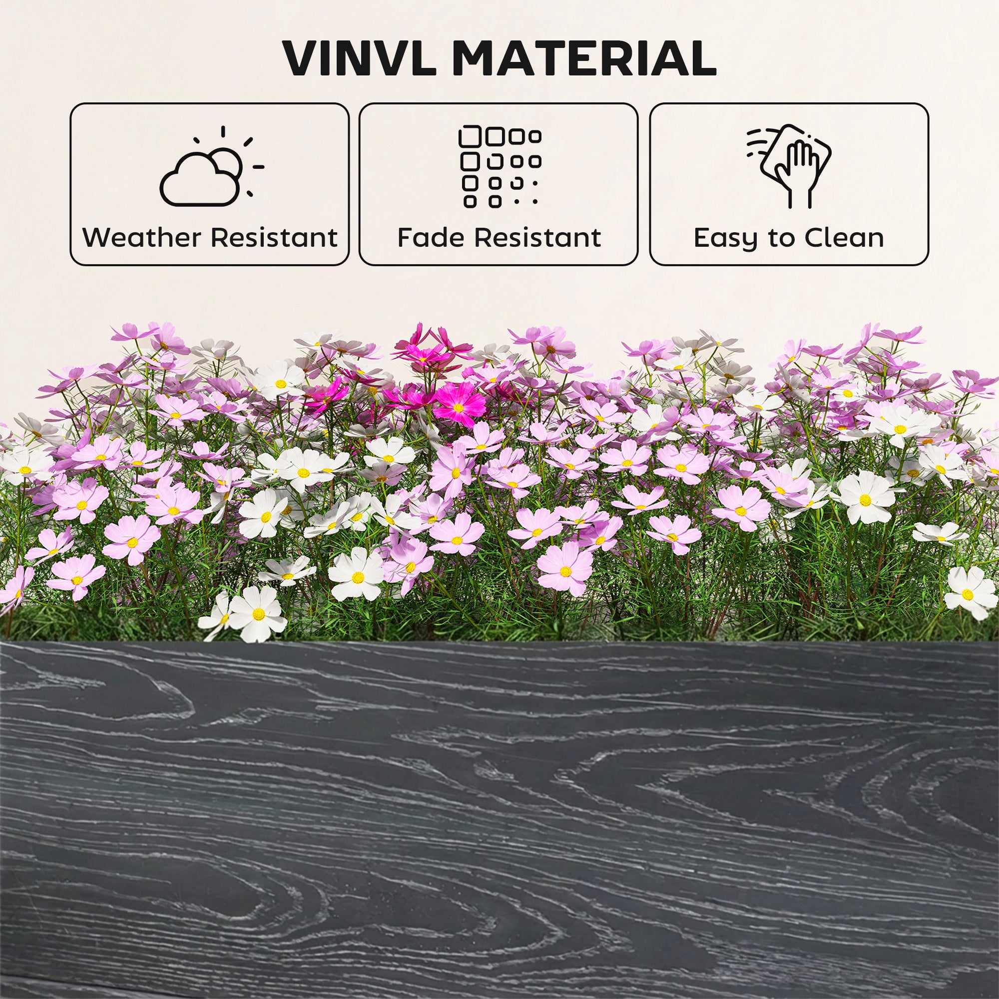 Outsunny Vinyl Raised Garden Bed Kit, 2 x 2 x 1ft Modular Elevated Garden Box with Slotting Legs and Open Bottom, Dark Grey 