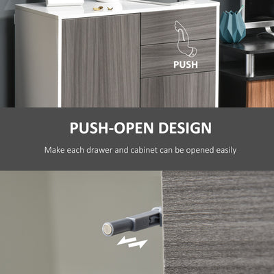 HOMCOM High Gloss Frame Sideboard, Side Cabinet, Push-Open Design with 2 Drawer for Living Room, Bedroom, Grey 