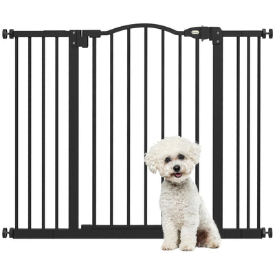 PawHut Metal 74-100cm Adjustable Pet Gate Safety Barrier w/ Auto-Close Door Black 