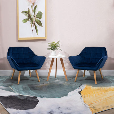 HOMCOM Armchair Accent Chair Wide Arms Slanted Back Padding Steel Frame Wooden Legs Home Bedroom Furniture Seating Blue 