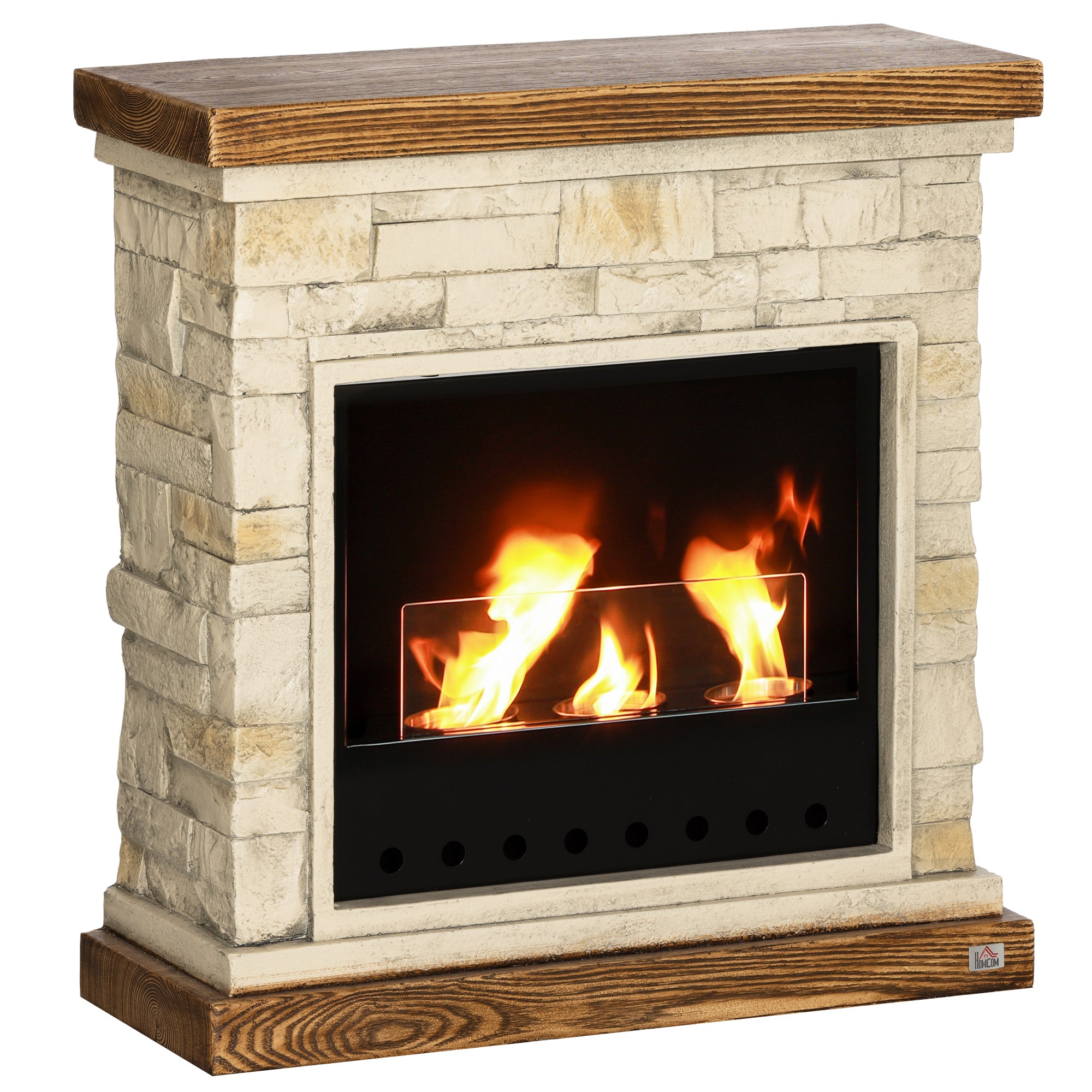HOMCOM Bioethanol Fire Heater, with Brickwork-Effect Mantelpiece - Brown 