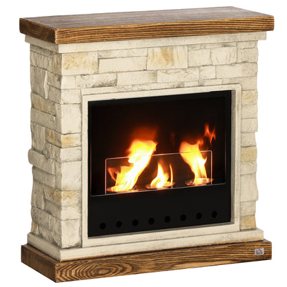 HOMCOM Bioethanol Fire Heater, with Brickwork-Effect Mantelpiece - Brown 