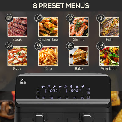 HOMCOM 8L Dual Basket Air Fryer, 8-in-1 Air Fryer Oven with Digital Display, Visible, Timer, Preheat for Oil Free Low Fat Cooking, 2500W, Sync Finish, Sliver 