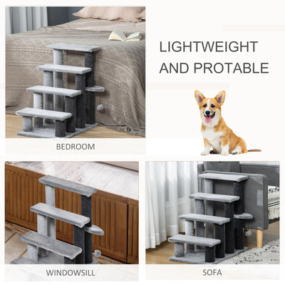 PawHut 4-step Pet Stairs with Scratching Posts, Platforms, Toy Ball, Grey 