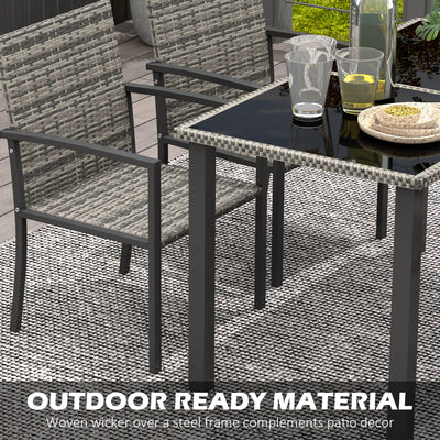 Outsunny Outdoor Dining Set 5 Pieces Patio Conservatory with Tempered Glass Tabletop,4 Dining Chairs - Mixed Grey 