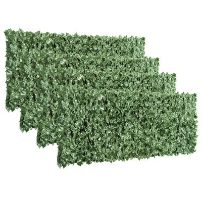 Outsunny 4-Piece Artificial Leaf Hedge Screen Privacy Fence Panel for Garden Outdoor Indoor Decor, Dark Green, 2.4M x 1M 